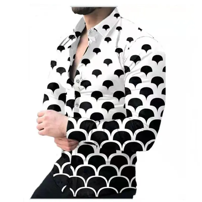 2025 Men's Printed Long Sleeve Shirt Large European Style