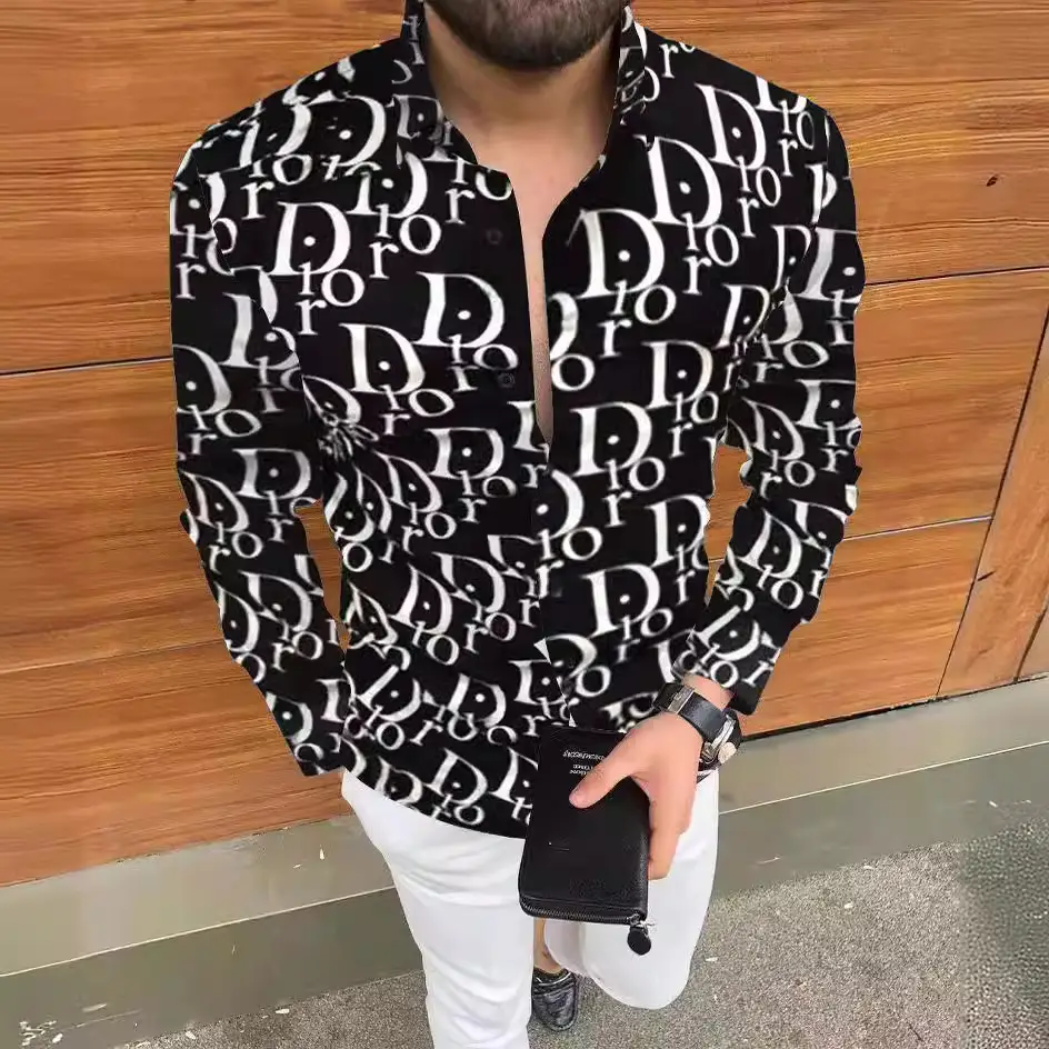 2025 Men's Printed Long Sleeve Shirt Large European Style