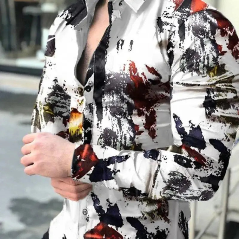 2025 Men's Printed Long Sleeve Shirt Large European Style