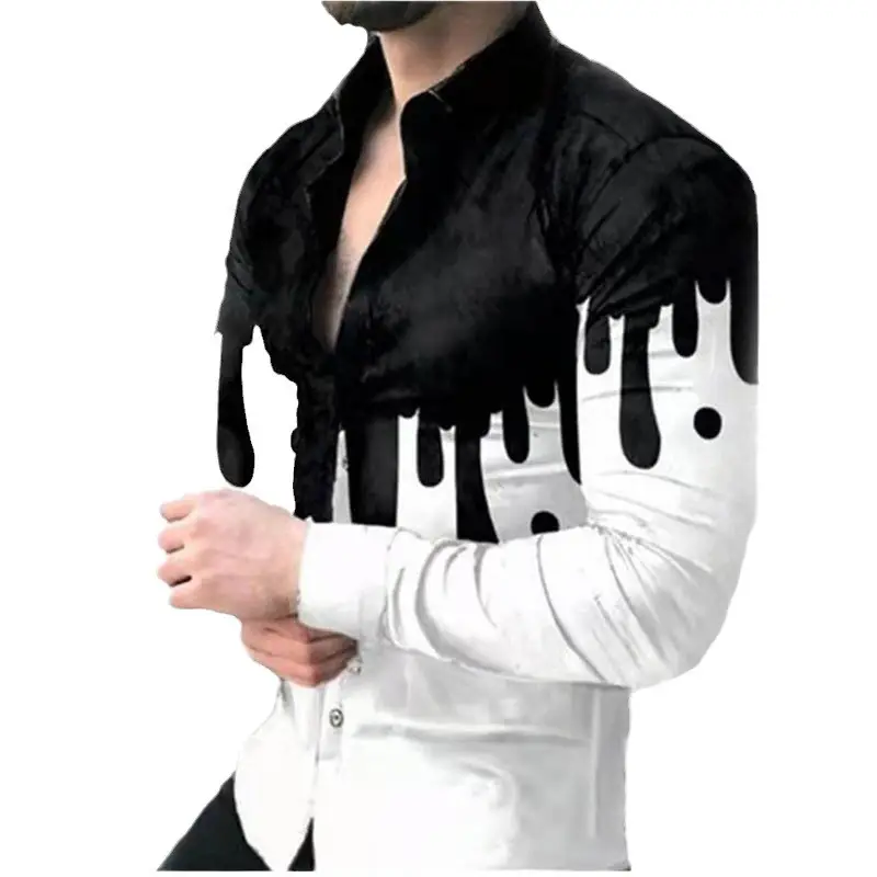 2025 Men's Printed Long Sleeve Shirt Large European Style