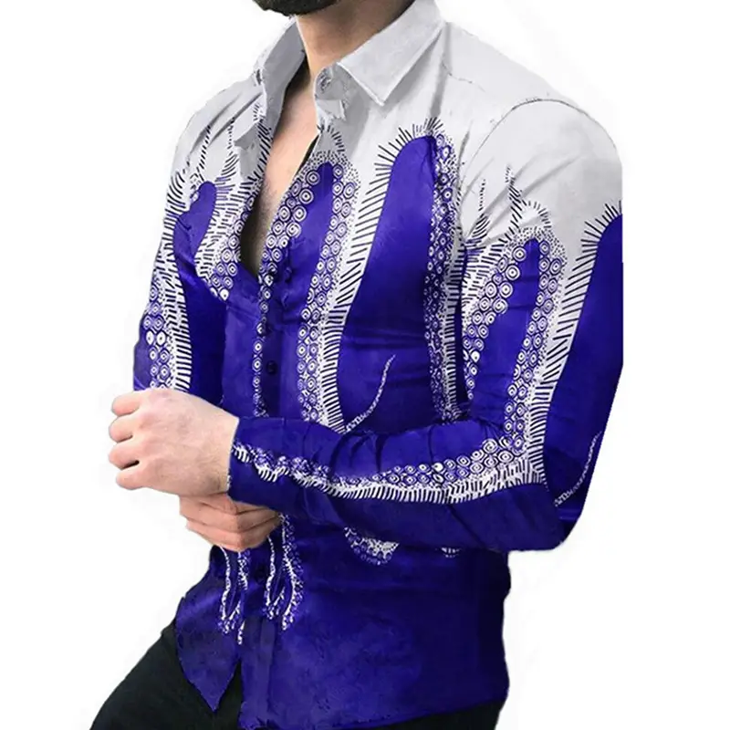 2025 Men's Printed Long Sleeve Shirt Large European Style