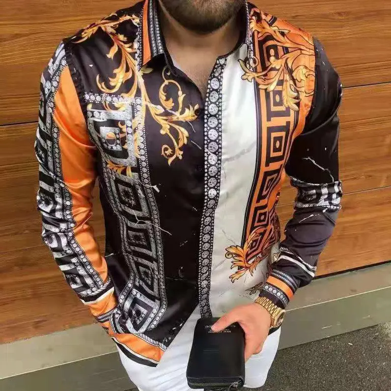 2025 Men's Printed Long Sleeve Shirt Large European Style