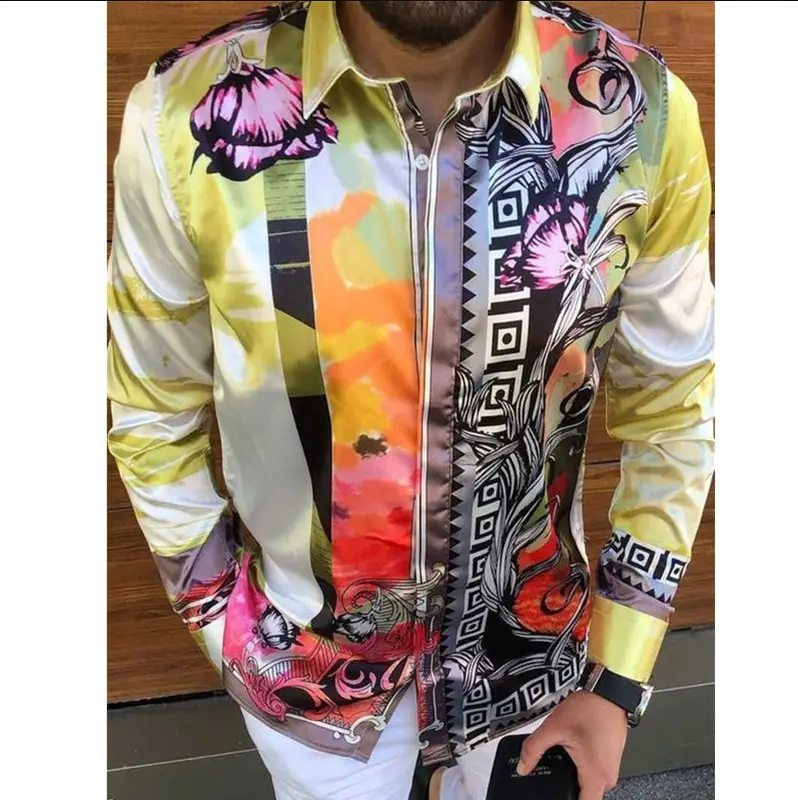 2025 Men's Printed Long Sleeve Shirt Large European Style