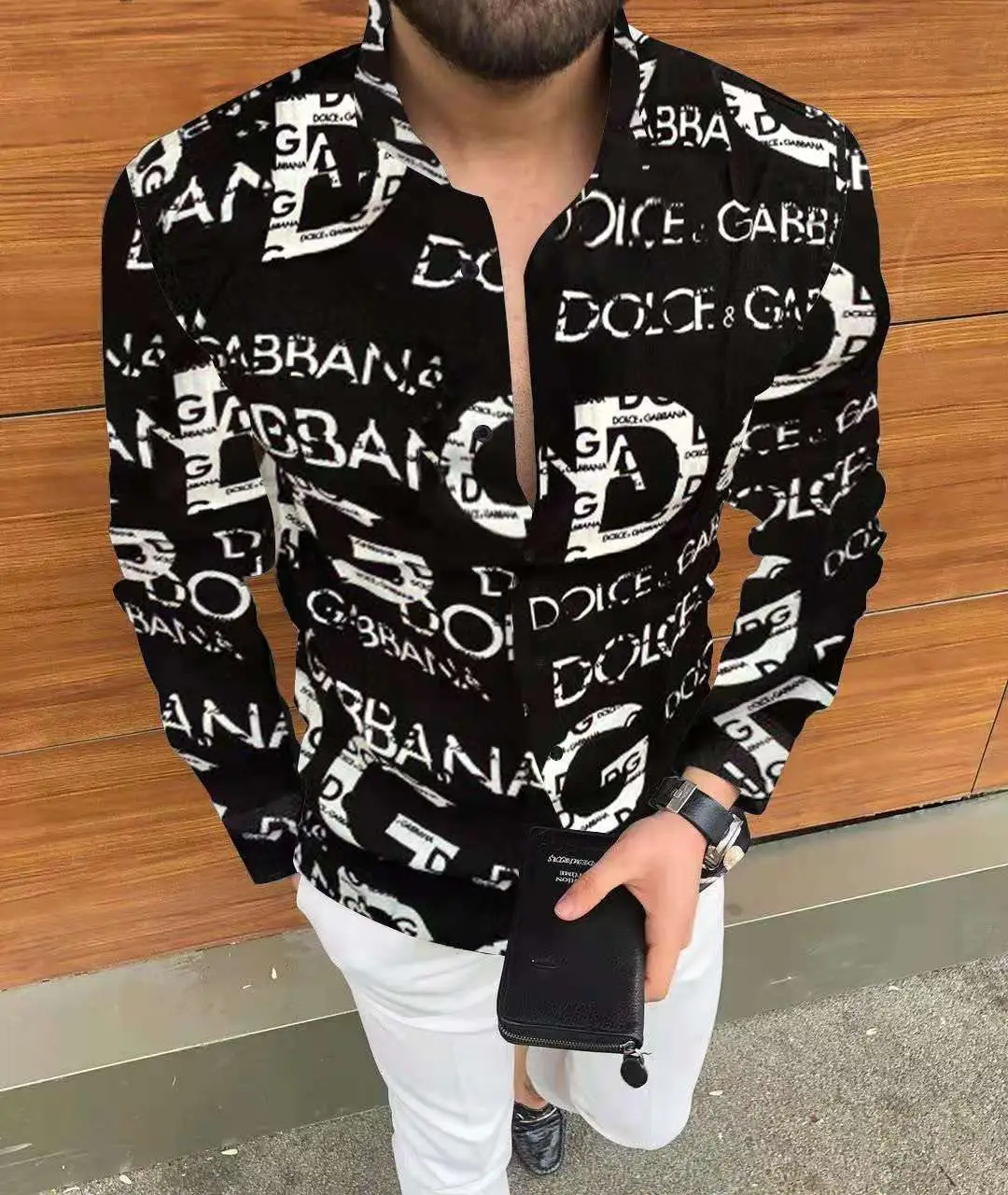 2025 Men's Printed Long Sleeve Shirt Large European Style