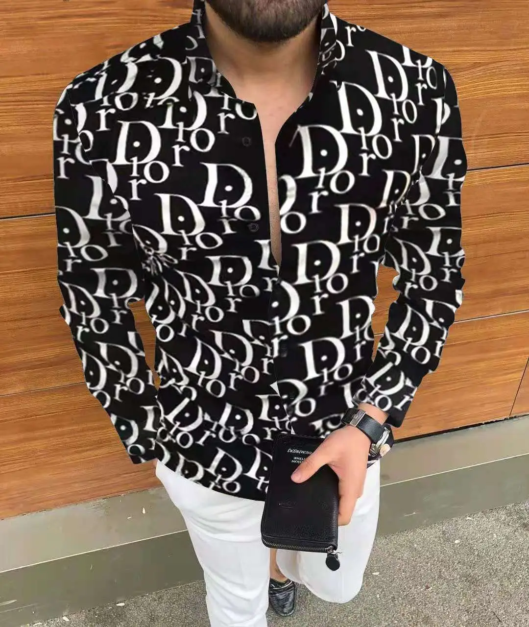 2025 Men's Printed Long Sleeve Shirt Large European Style