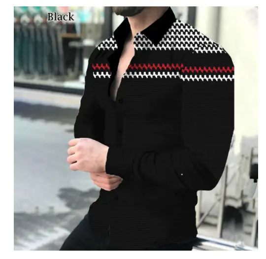 2025 Men's Printed Long Sleeve Shirt Large European Style