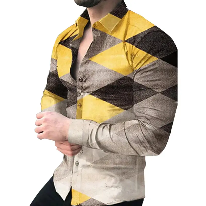 2025 Men's Printed Long Sleeve Shirt Large European Style