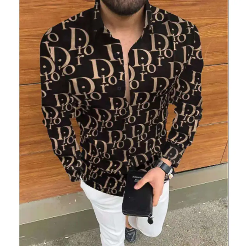 2025 Men's Printed Long Sleeve Shirt Large European Style