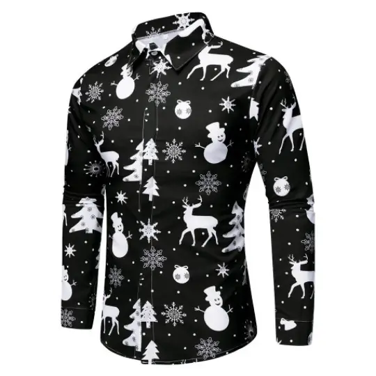 2025 Men's Printed Long Sleeve Shirt Large European Style