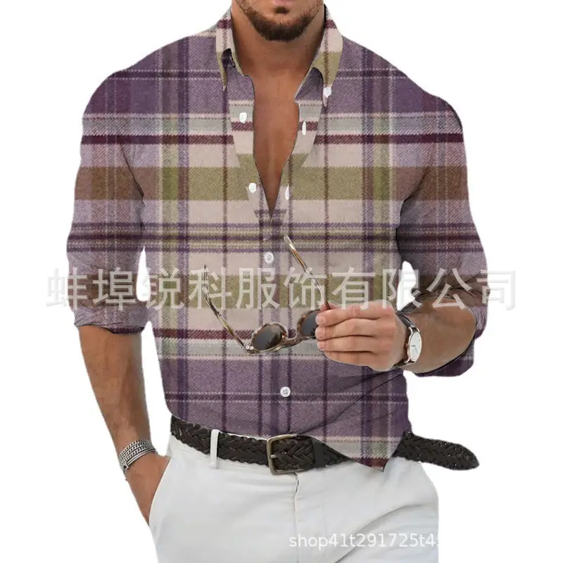 2025 Men's Printed Long Sleeve Shirt Large European Style