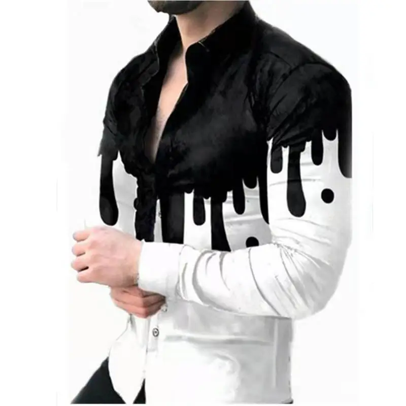 2025 Men's Printed Long Sleeve Shirt Large European Style
