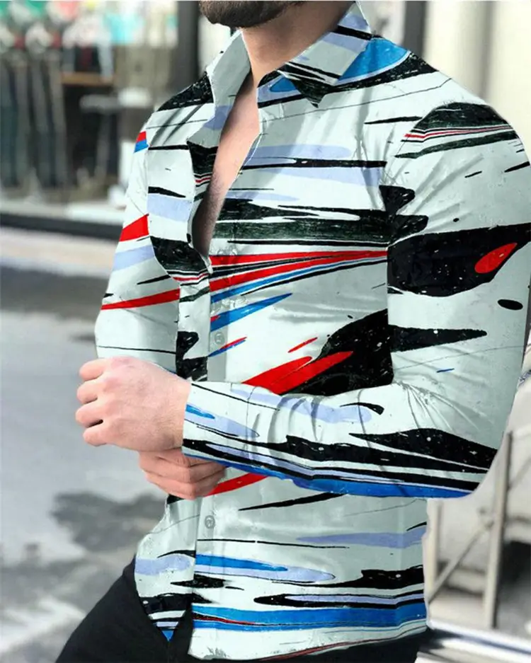 2025 Men's Printed Long Sleeve Shirt Large European Style
