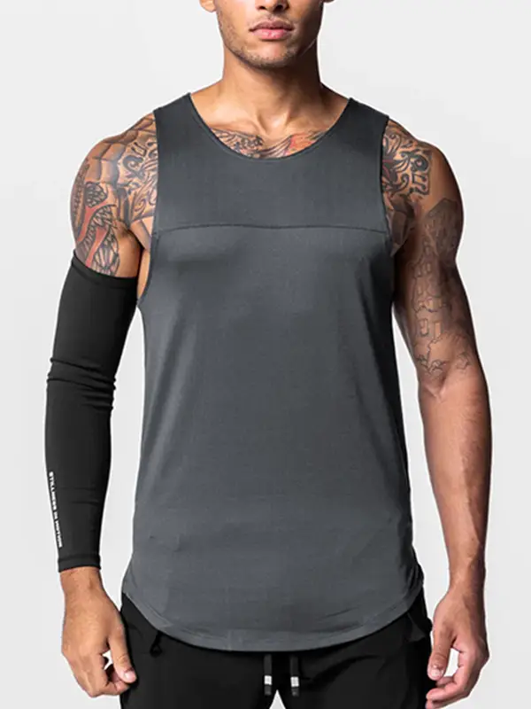 Men's Black Sleeveless Fitness Vest High Elastic Mesh