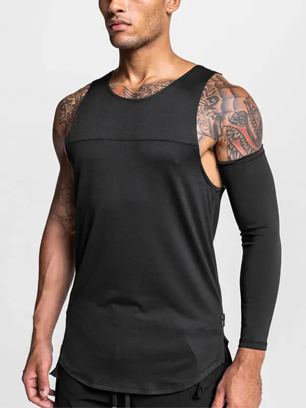 Men's Black Sleeveless Fitness Vest High Elastic Mesh