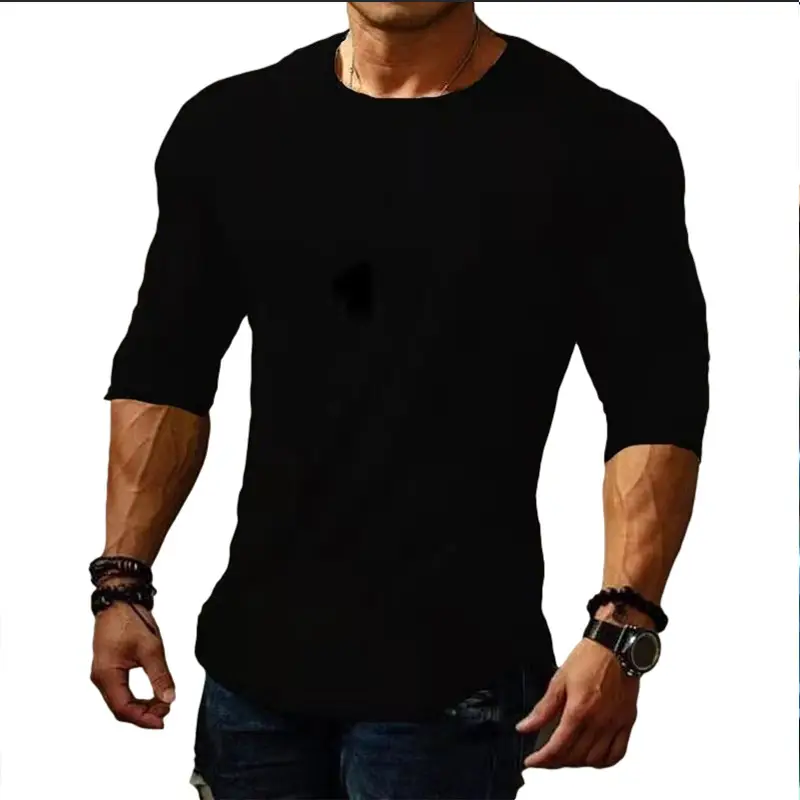 Men's Black Round Neck Long Sleeve T-Shirt Slim Fit - Image 4