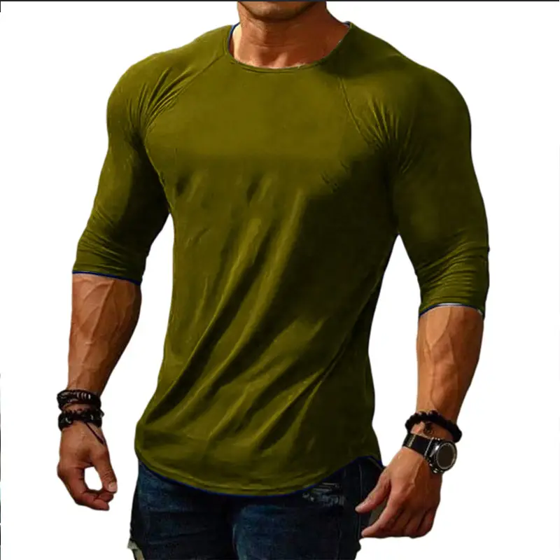 Men's Black Round Neck Long Sleeve T-Shirt Slim Fit - Image 6