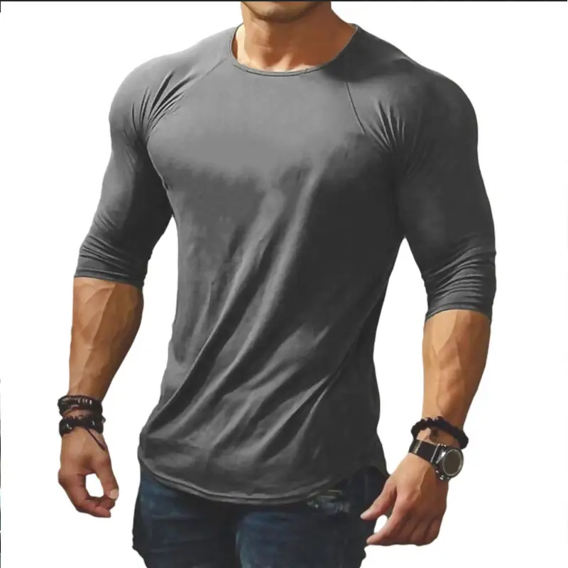 Men's Black Round Neck Long Sleeve T-Shirt Slim Fit - Image 3