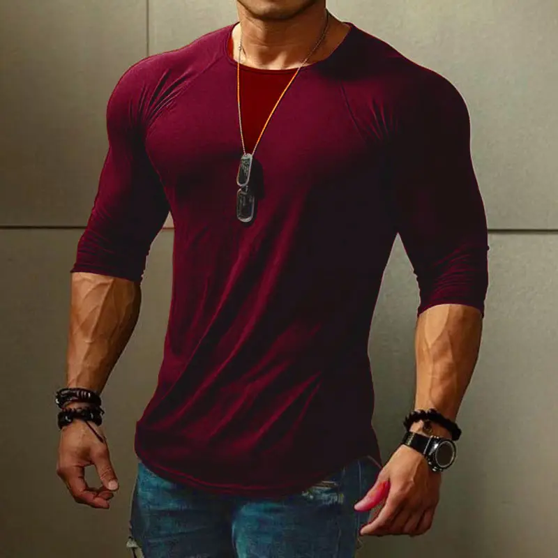 Men's Black Round Neck Long Sleeve T-Shirt Slim Fit - Image 2