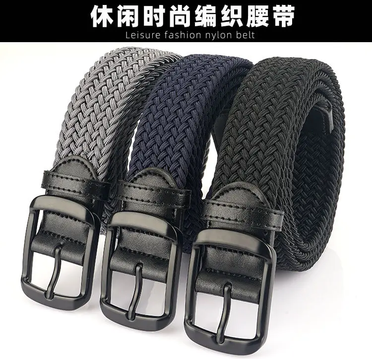 Men's Navy Blue Woven Pin Buckle Belt β feature 1