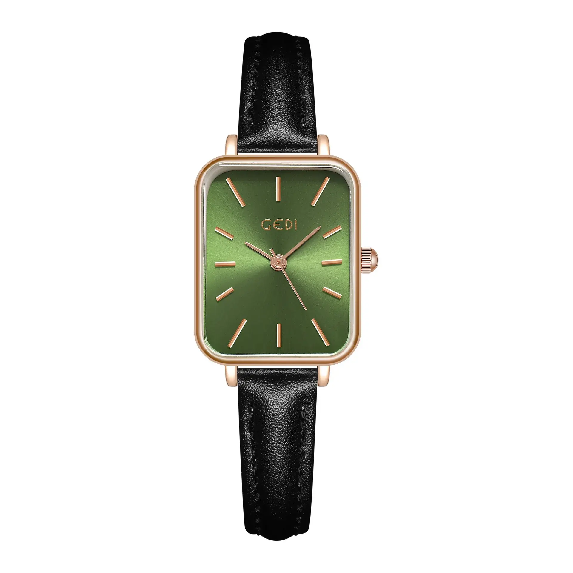Gold Square Quartz Women's Watch with Brown Leather Belt - Image 11