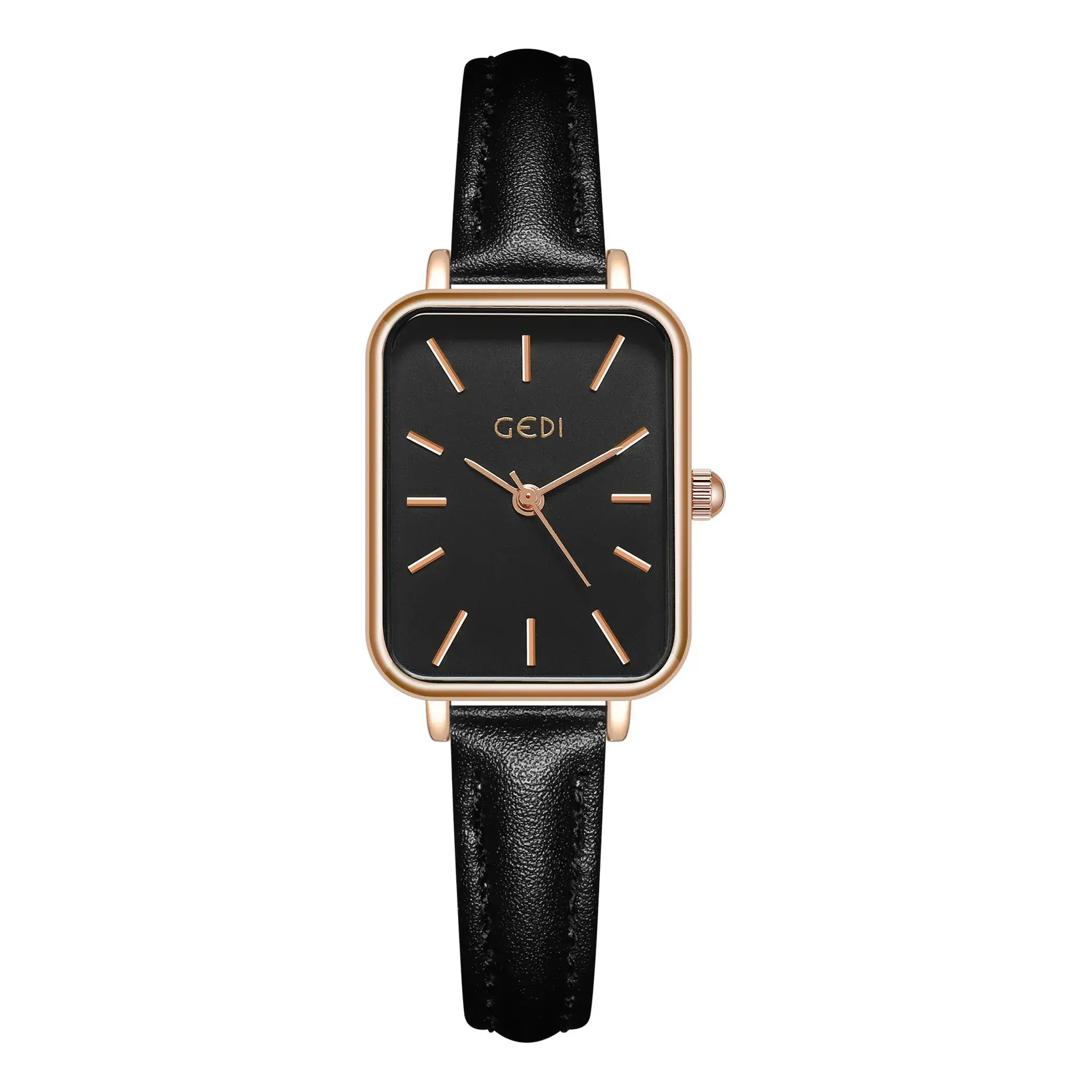 Gold Square Quartz Women's Watch with Brown Leather Belt - Image 2