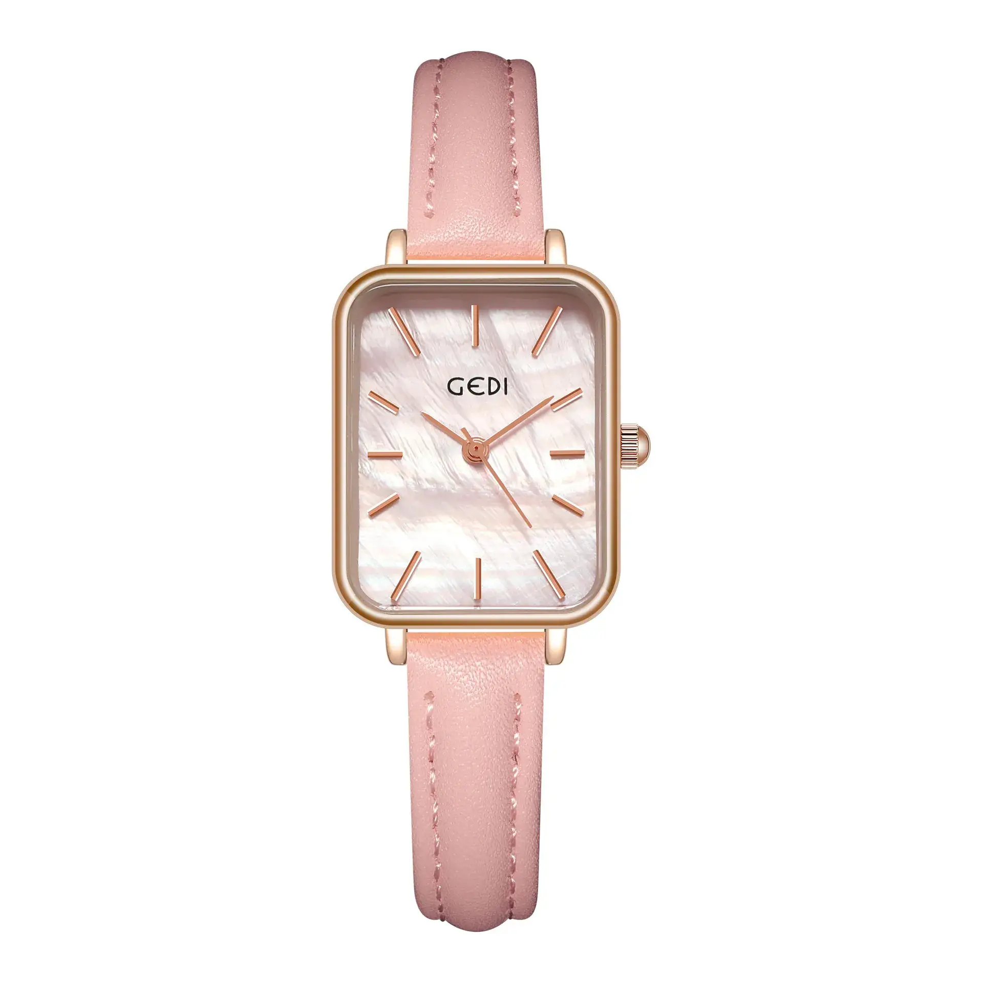 Gold Square Quartz Women's Watch with Brown Leather Belt - Image 4