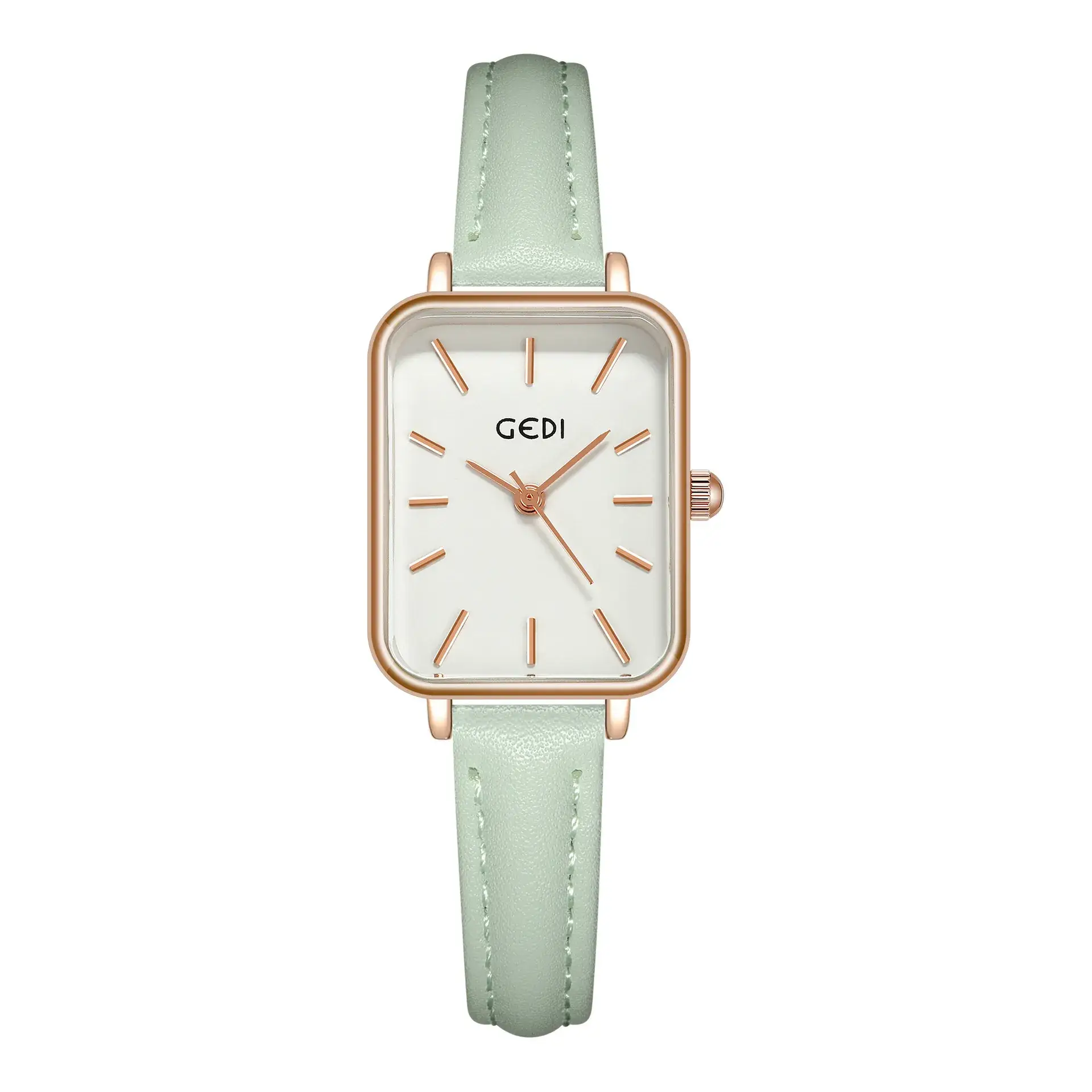 Gold Square Quartz Women's Watch with Brown Leather Belt - Image 5