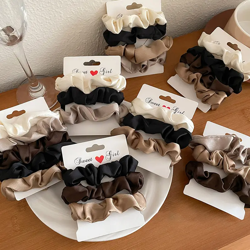 French Style Satin Hair Ties for Women Brown Black