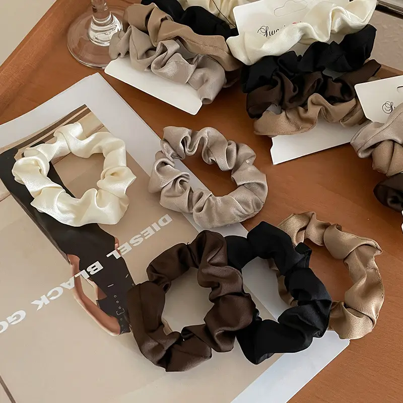 French Style Satin Hair Ties for Women Brown Black