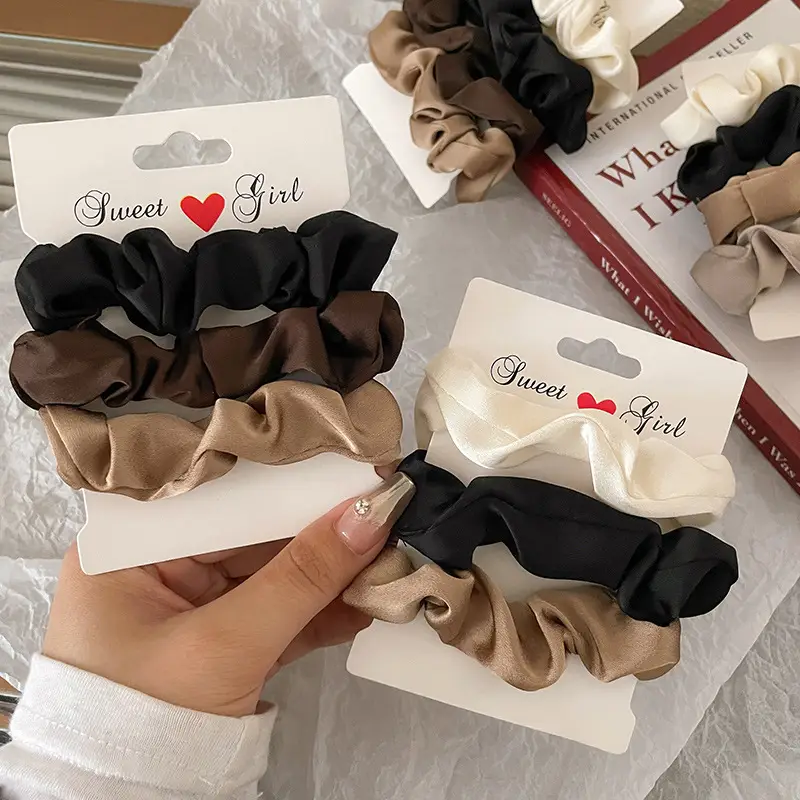 French Style Satin Hair Ties for Women Brown Black