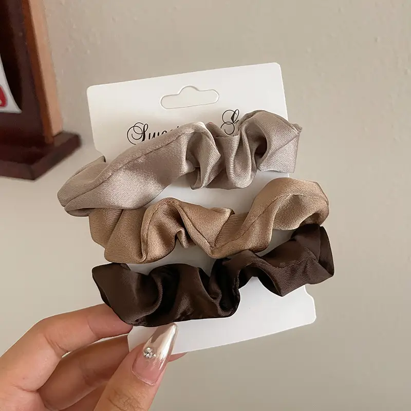French Style Satin Hair Ties for Women Brown Black