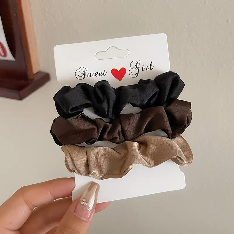 French Style Satin Hair Ties for Women Brown Black