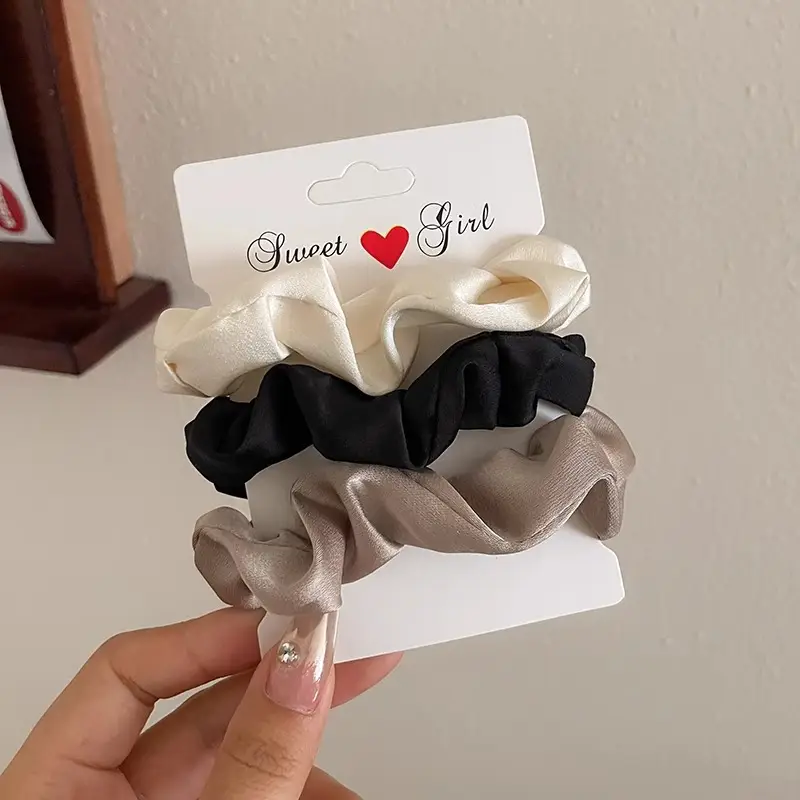 French Style Satin Hair Ties for Women Brown Black