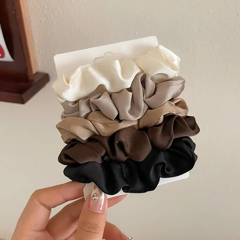 French Style Satin Hair Ties for Women Brown Black