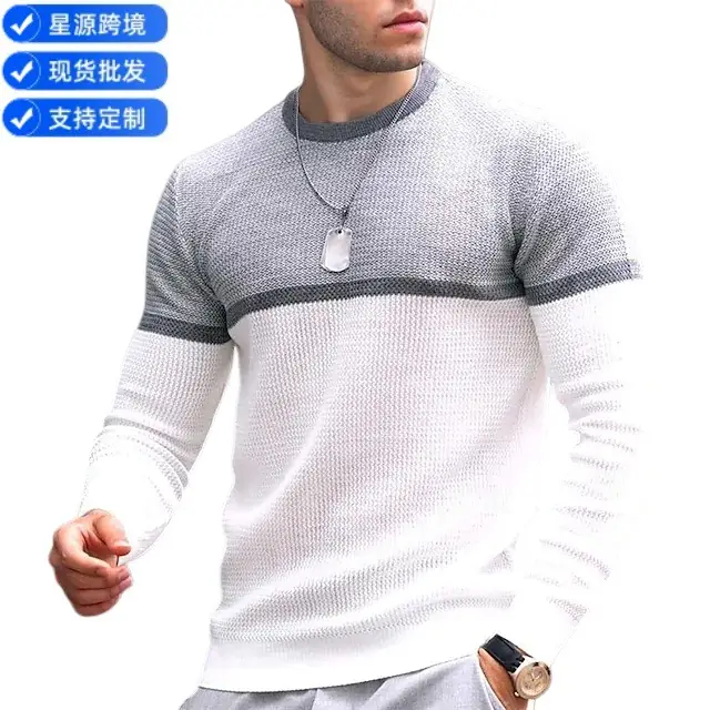 Men's Grey Black Crewneck T-Shirt Spring Autumn