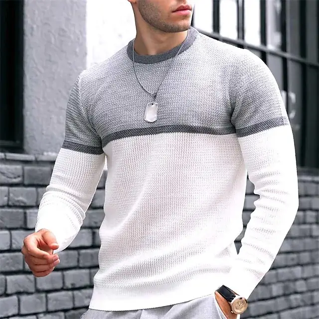 Men's Grey Black Crewneck T-Shirt Spring Autumn