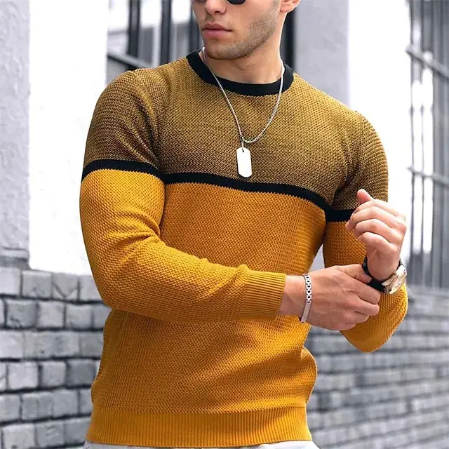 Men's Grey Black Crewneck T-Shirt Spring Autumn — feature 3