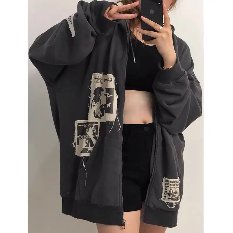 Women American Style Hooded Oversize Coat Black - Image 6