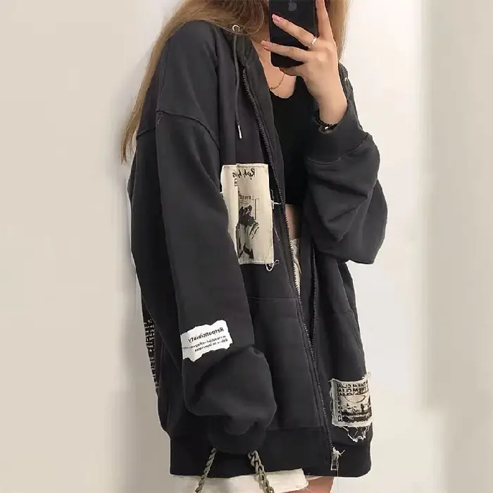 Women American Style Hooded Oversize Coat Black — feature 13