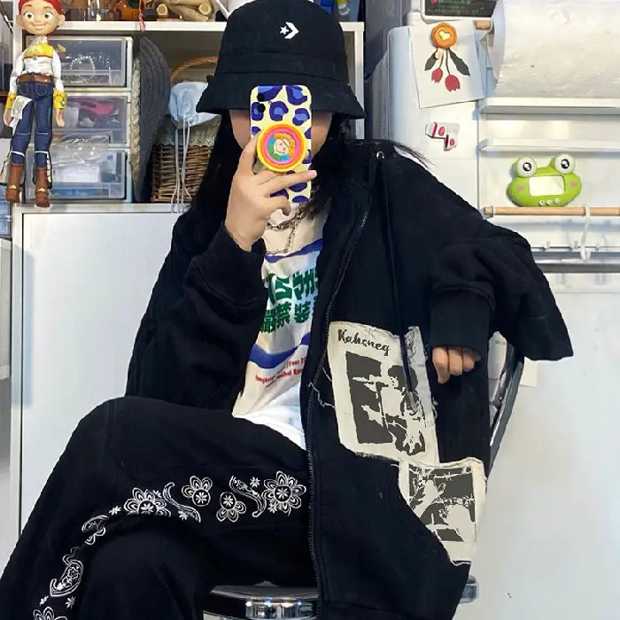 Women American Style Hooded Oversize Coat Black — feature 14