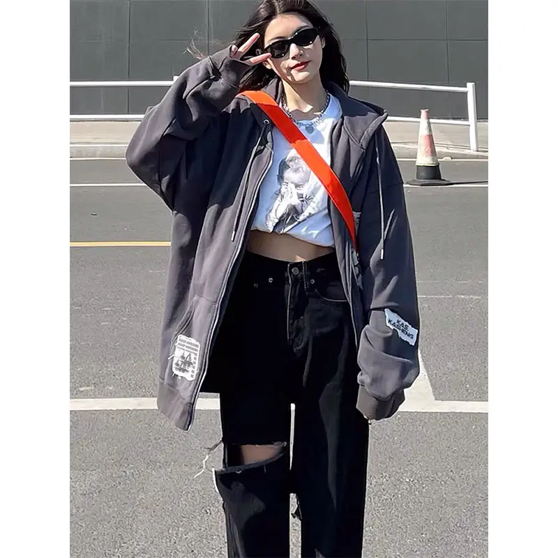 Women American Style Hooded Oversize Coat Black — feature 15
