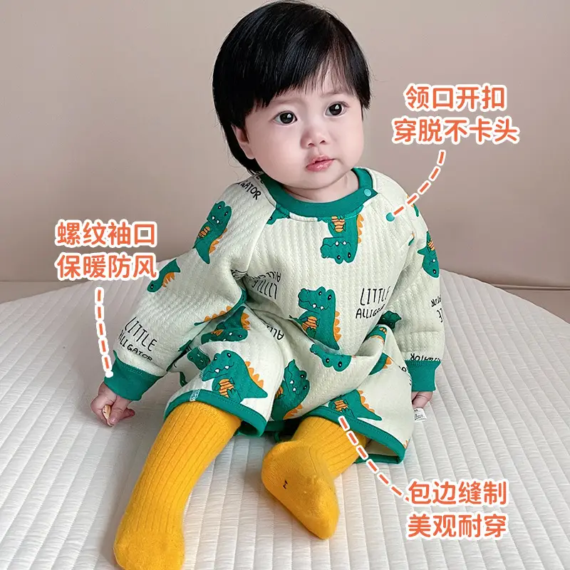 Infant Quilted Onesie with Dinosaur Print