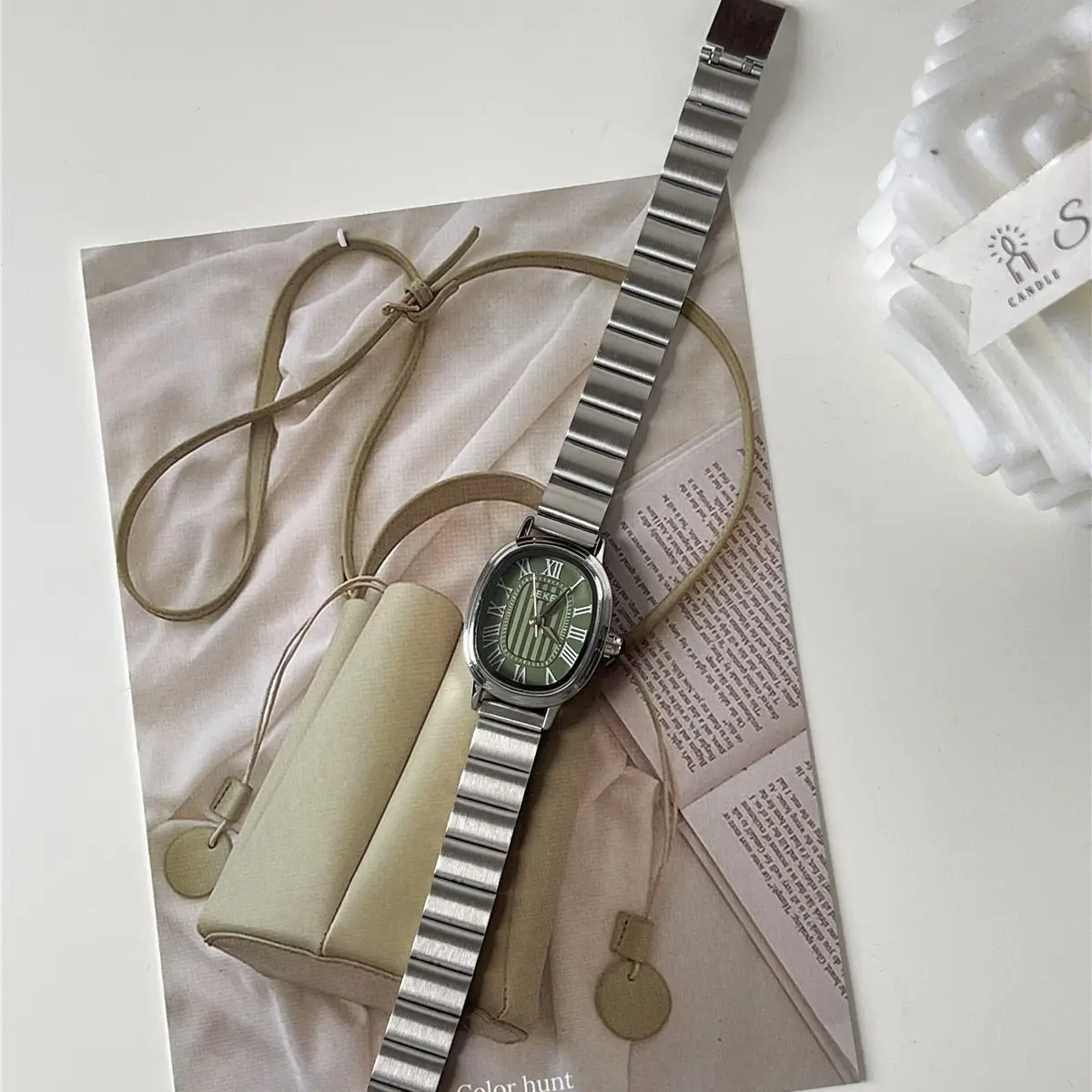 Women's Stainless Steel Quartz Watch with Elegant Light Beige Dial