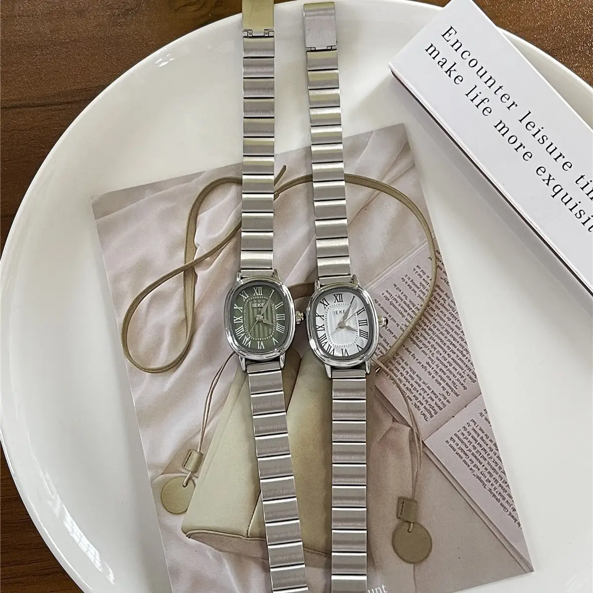 Women's Stainless Steel Quartz Watch with Elegant Light Beige Dial