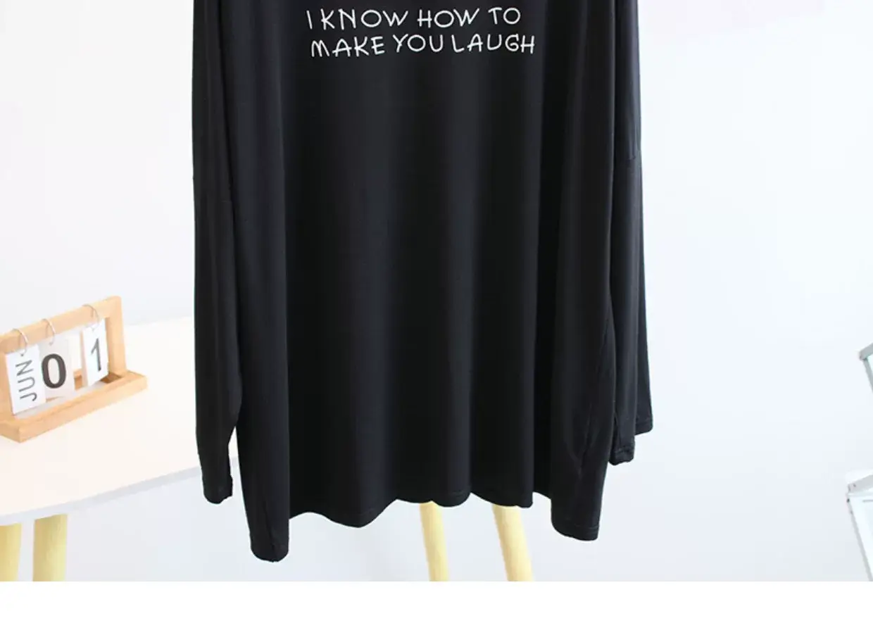 Women Black Letter Print Long Sleeve T-Shirt — feature 13