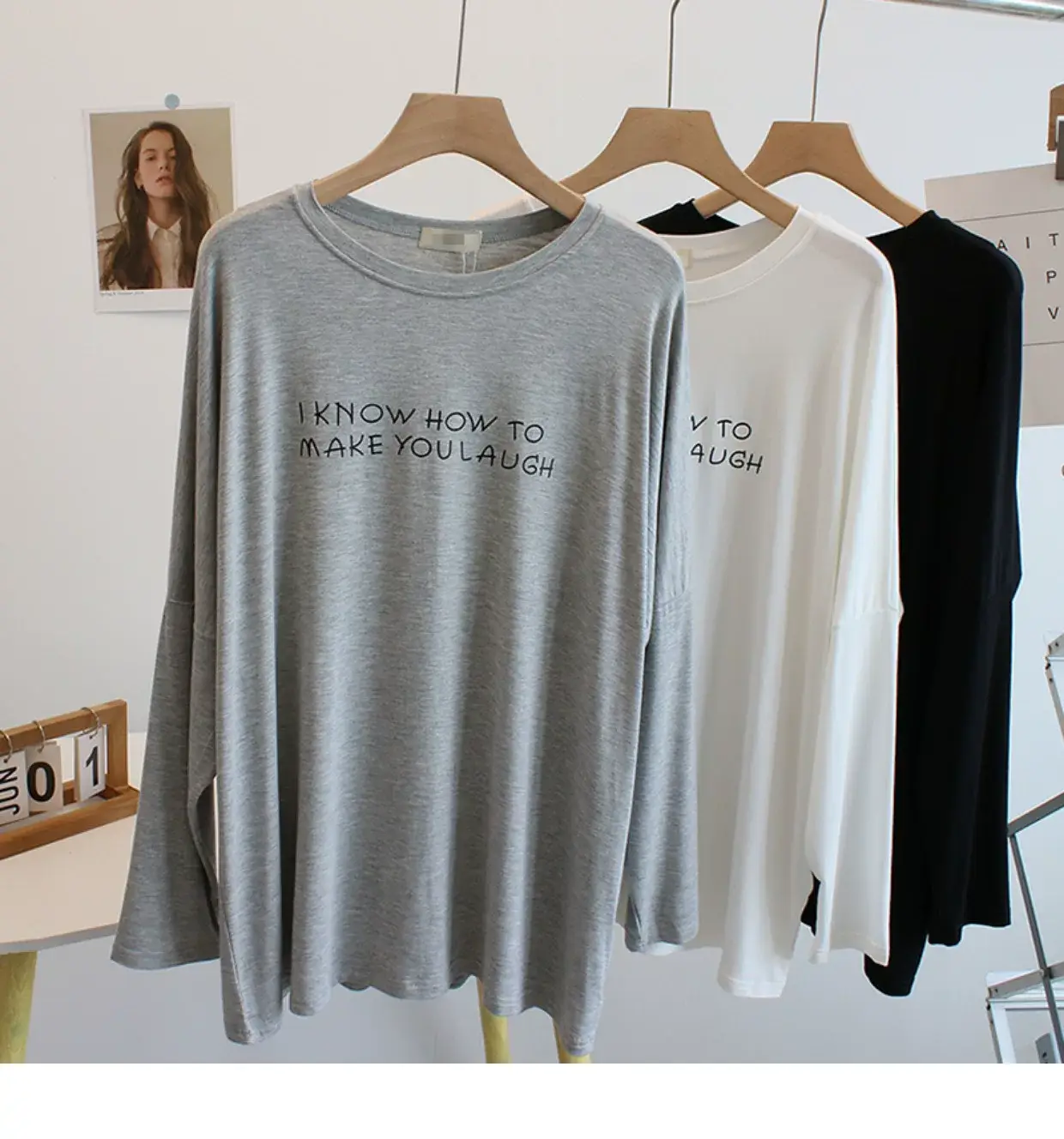 Women Black Letter Print Long Sleeve T-Shirt — feature 7