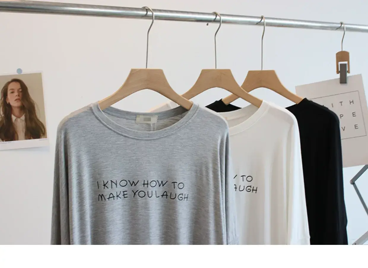 Women Black Letter Print Long Sleeve T-Shirt — feature 8