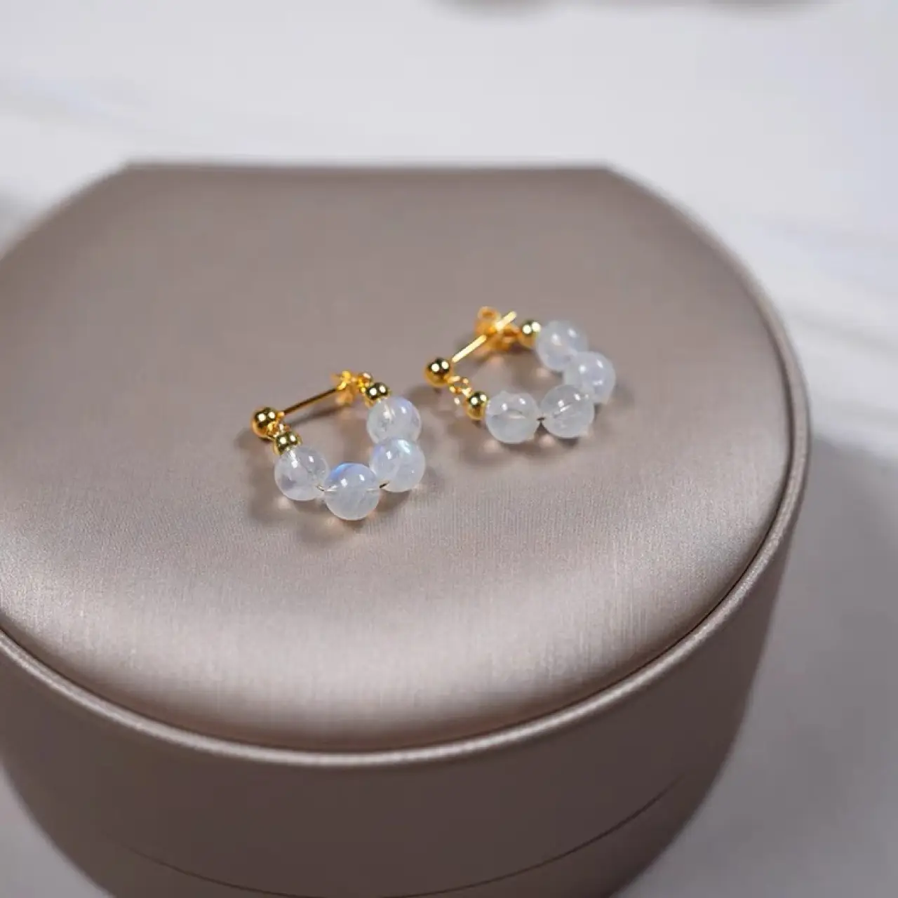 Earrings Moonstone 14K Gold 925 Silver Pin - Image 2