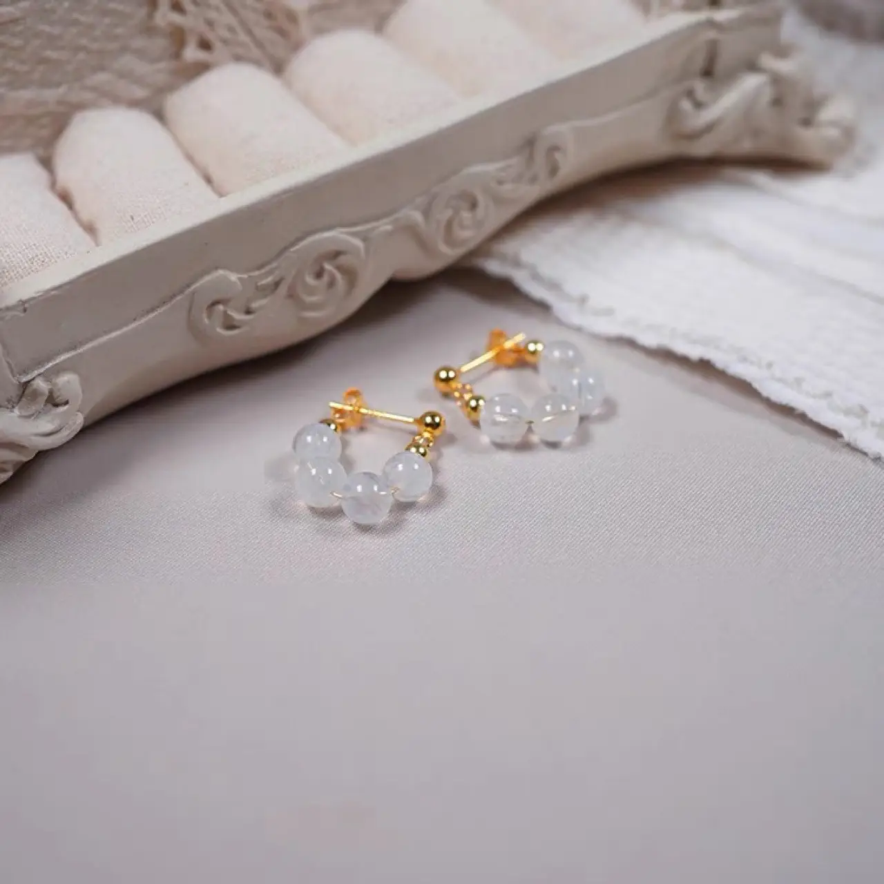 Earrings Moonstone 14K Gold 925 Silver Pin - Image 3