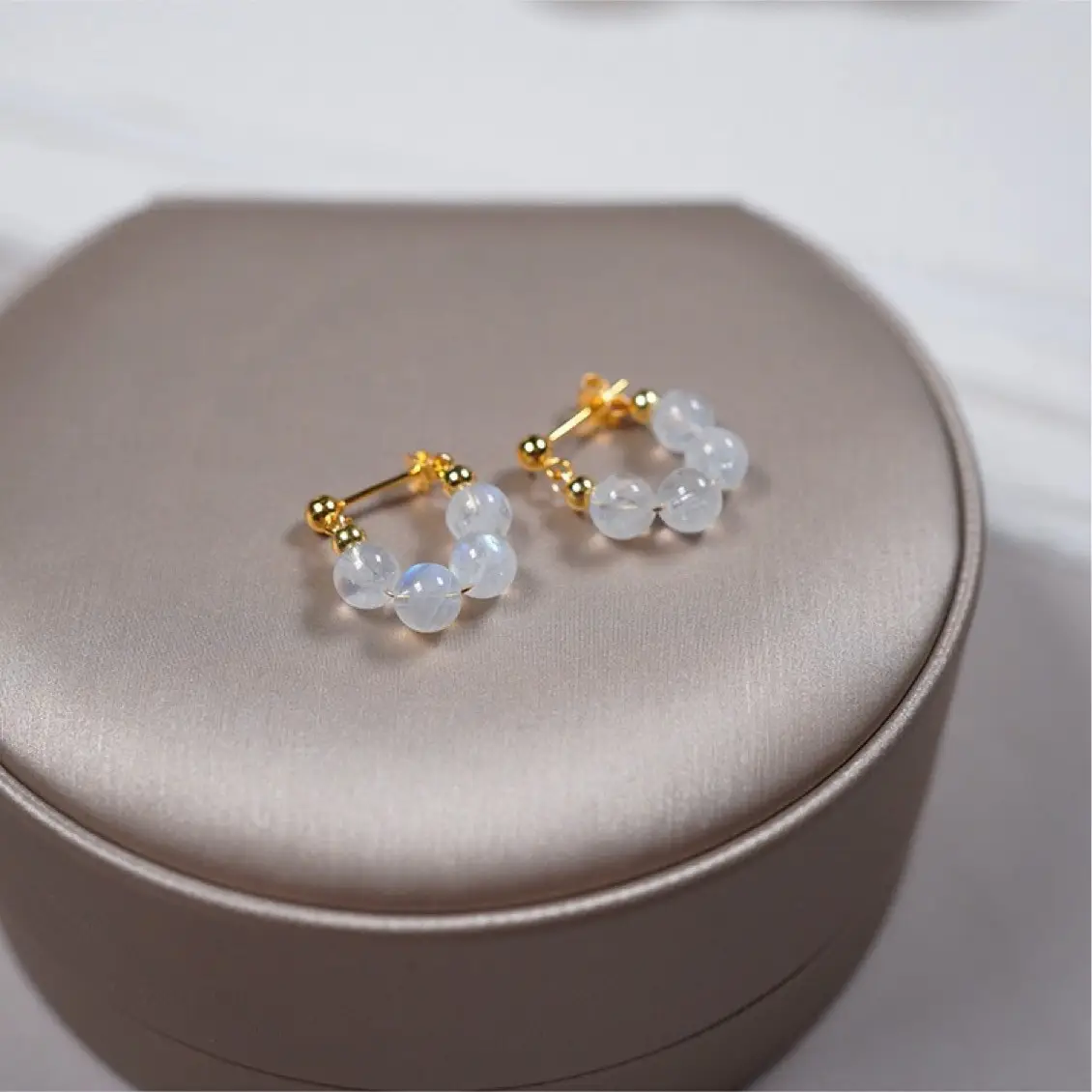 Earrings Moonstone 14K Gold 925 Silver Pin - Image 4
